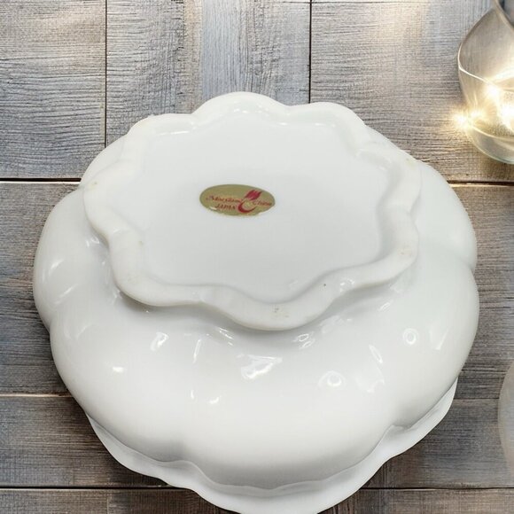 Vintage Maryland China Japan Pitcher White Porcelain Rose Bowl Dish Flower Shape - Picture 2 of 11